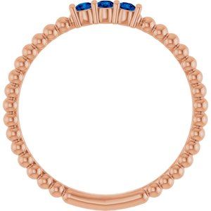 14K Rose Gold Natural Blue Sapphire Beaded Ring