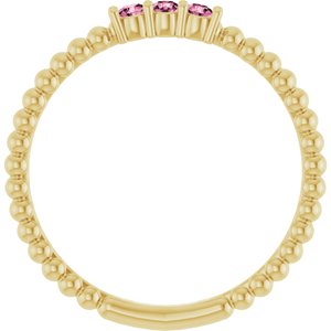 14K Yellow Gold Natural Pink Tourmaline Beaded Ring