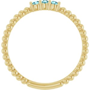 14K Yellow Gold Natural Blue Zircon Beaded Ring