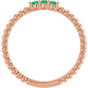 14K Rose Gold Lab-Grown Emerald Beaded Ring