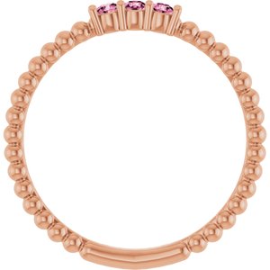 14K Rose Gold Natural Pink Tourmaline Beaded Ring