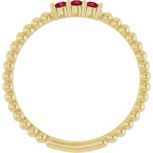 14K Yellow Gold Natural Ruby Beaded Ring