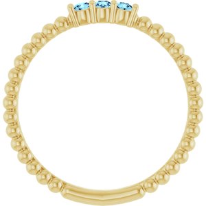 14K Yellow Gold Natural Aquamarine Beaded Ring