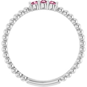 14K White Gold Natural Pink Tourmaline Beaded Ring