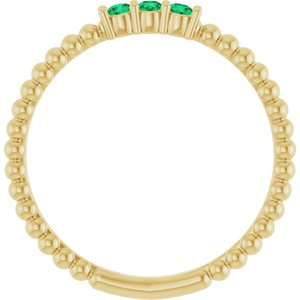 14K Yellow Gold Lab-Grown Emerald Beaded Ring