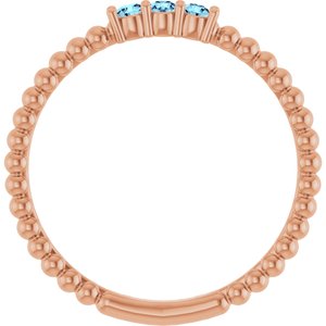 14K Rose Gold Natural Aquamarine Beaded Ring