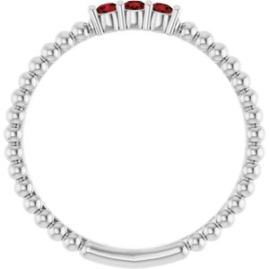 14K White Gold Natural Mozambique Garnet Beaded Ring