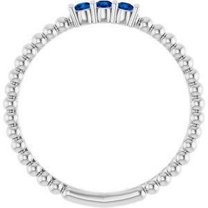 14K White Gold Natural Blue Sapphire Beaded Ring