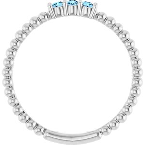 14K White Gold Natural Aquamarine Beaded Ring