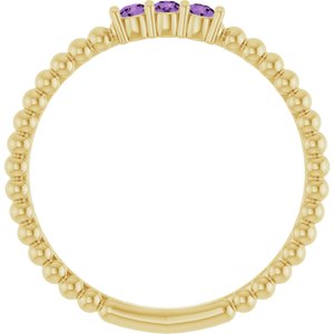 14K Yellow Gold Natural Amethyst Beaded Ring