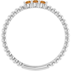 Sterling Silver Natural Citrine Beaded Ring