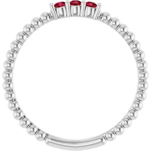 14K White Gold Natural Ruby Beaded Ring