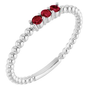 14K White Gold Natural Ruby Beaded Ring