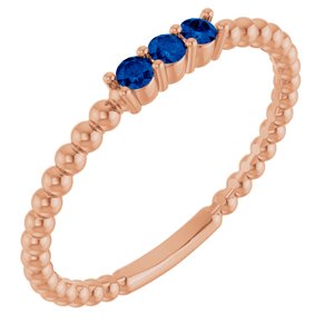 14K Rose Gold Natural Blue Sapphire Beaded Ring