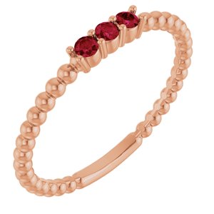 14K Rose Gold Lab-Grown Ruby Beaded Ring