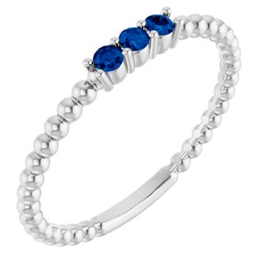 Platinum Natural Blue Sapphire Beaded Ring