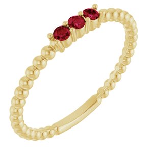 14K Yellow Gold Natural Ruby Beaded Ring