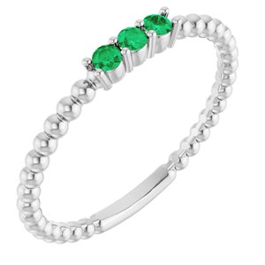 14K White Gold Lab-Grown Emerald Beaded Ring