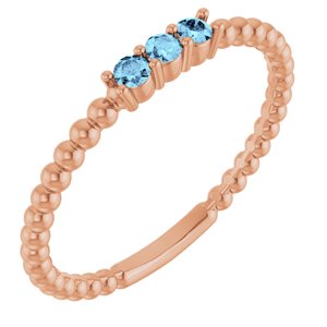 14K Rose Gold Natural Aquamarine Beaded Ring