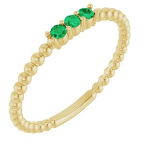 14K Yellow Gold Lab-Grown Emerald Beaded Ring