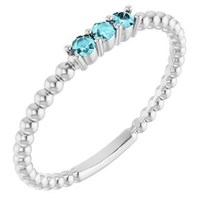 Platinum Natural Blue Zircon Beaded Ring