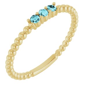 14K Yellow Gold Natural Blue Zircon Beaded Ring