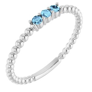 Platinum Natural Aquamarine Beaded Ring