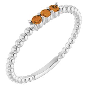 14K White Gold Natural Citrine Beaded Ring