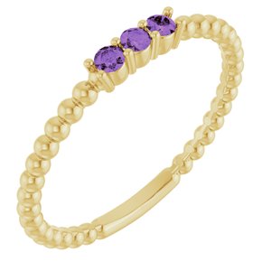 14K Yellow Gold Natural Amethyst Beaded Ring