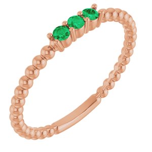 14K Rose Gold Natural Emerald Beaded Ring