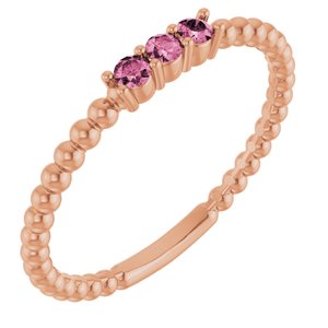 14K Rose Gold Natural Pink Tourmaline Beaded Ring