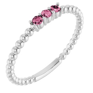 14K White Gold Natural Pink Tourmaline Beaded Ring