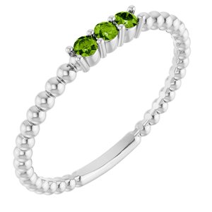 Platinum Natural Peridot Beaded Ring
