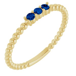 14K Yellow Gold Natural Blue Sapphire Beaded Ring