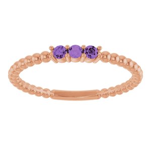 14K Rose Gold Natural Amethyst Beaded Ring