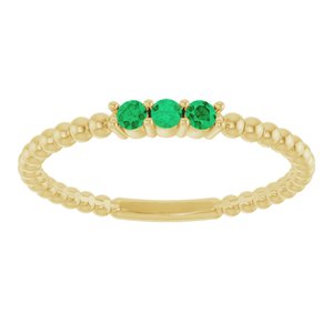 14K Yellow Gold Lab-Grown Emerald Beaded Ring