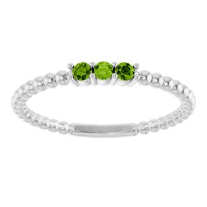 14K White Gold Natural Peridot Beaded Ring