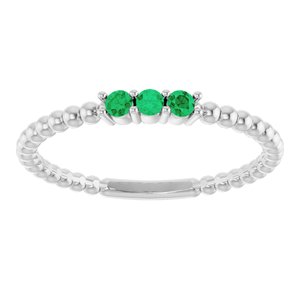 Sterling Silver Natural Emerald Beaded Ring