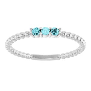 Platinum Natural Blue Zircon Beaded Ring