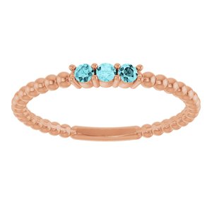 14K Rose Gold Natural Blue Zircon Beaded Ring