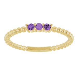 14K Yellow Gold Natural Amethyst Beaded Ring