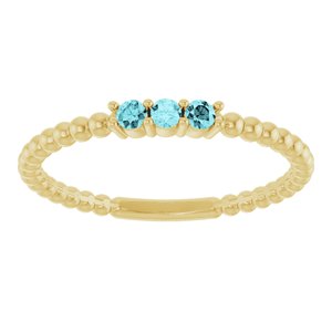 14K Yellow Gold Natural Blue Zircon Beaded Ring