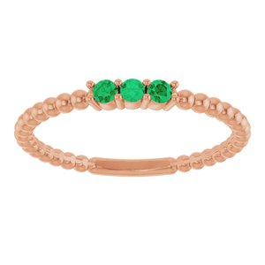 14K Rose Gold Natural Emerald Beaded Ring