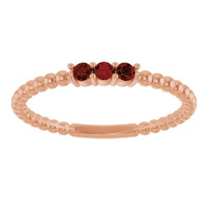 14K Rose Gold Natural Mozambique Garnet Beaded Ring