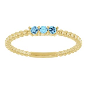 14K Yellow Gold Natural Aquamarine Beaded Ring