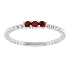 14K White Gold Natural Mozambique Garnet Beaded Ring