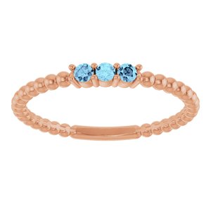 14K Rose Gold Natural Aquamarine Beaded Ring