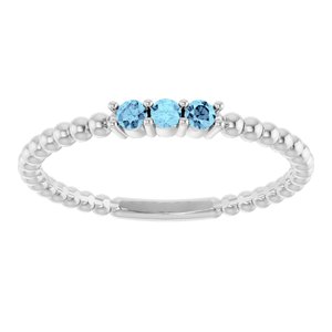 14K White Gold Natural Aquamarine Beaded Ring