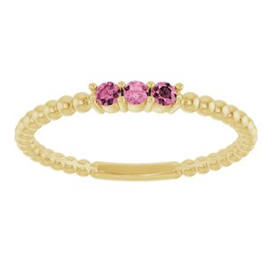 14K Yellow Gold Natural Pink Tourmaline Beaded Ring