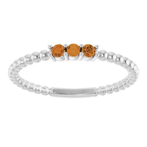 Sterling Silver Natural Citrine Beaded Ring